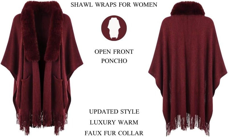 Ferand Shawl Wraps for Women, Cozy Lightweight Poncho Cape with Pockets, Warm for Fall Winter Travel - Image 3